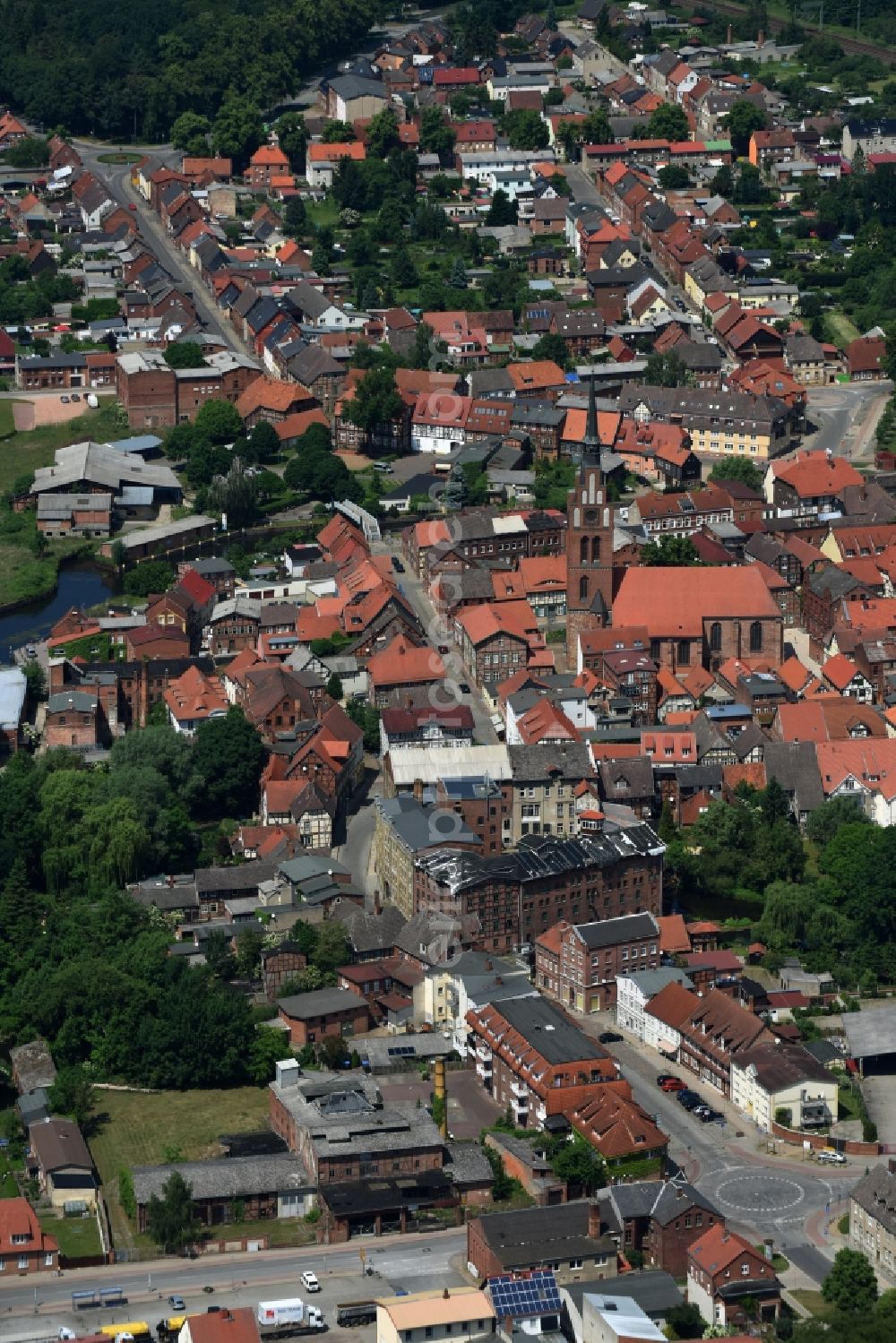 Grabow from above - City view of the city area of in Grabow in the state Mecklenburg - Western Pomerania