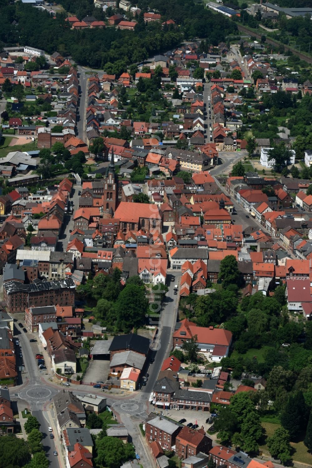 Aerial image Grabow - City view of the city area of in Grabow in the state Mecklenburg - Western Pomerania