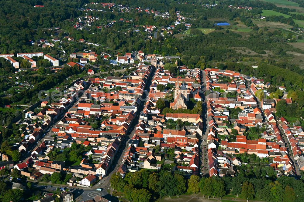 Aerial image Gransee - City view of the historic inner city area in Gransee in the state Brandenburg, Germany