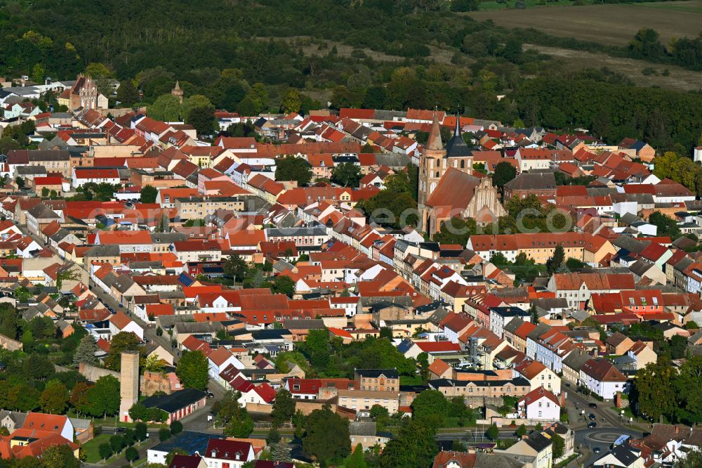 Gransee from above - City view of the historic inner city area in Gransee in the state Brandenburg, Germany