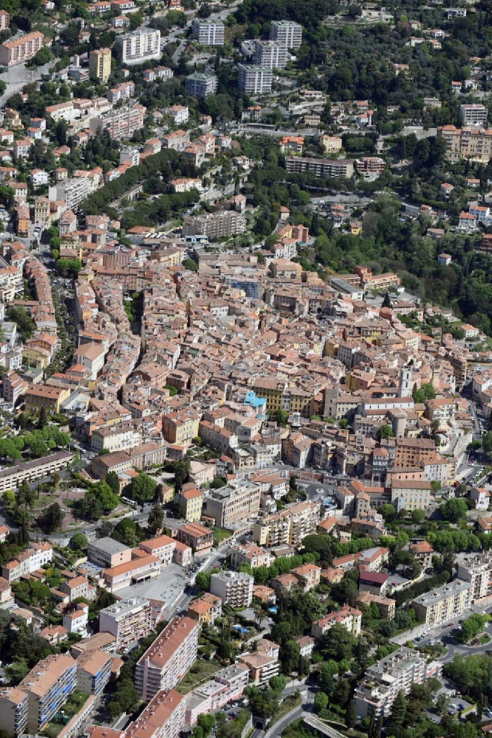 Aerial image Grasse - City view of the city area of in Grasse in Provence-Alpes-Cote d'Azur, France