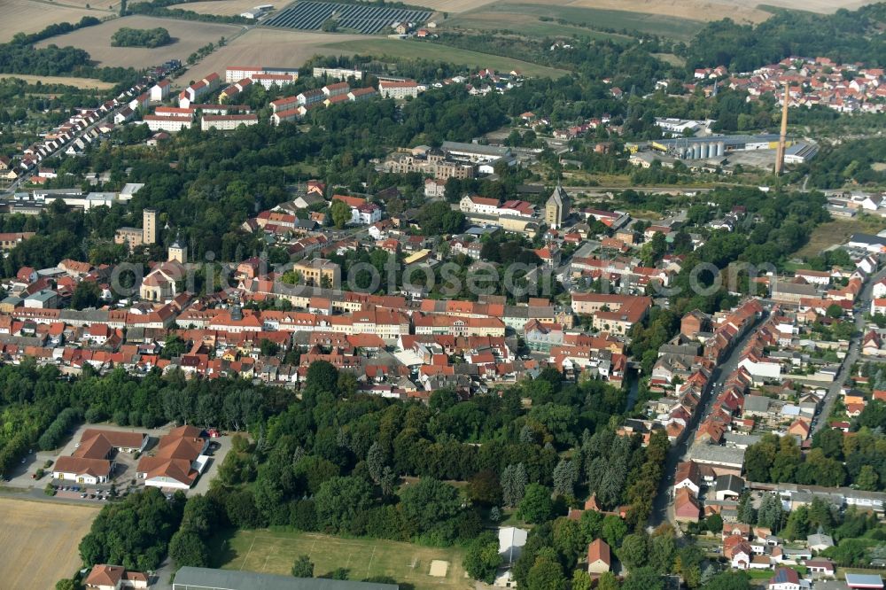 Aerial image Greußen - City view of the city area of in Greussen in the state Thuringia