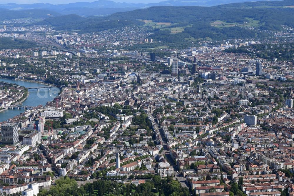 Aerial image Basel - City view on down town Grossbasel and new high-rise buildings in Basel, Switzerland