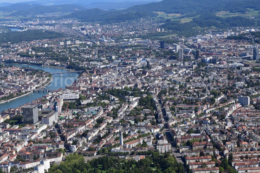 Aerial photograph Basel - City view on down town Grossbasel and new high-rise buildings in Basel, Switzerland