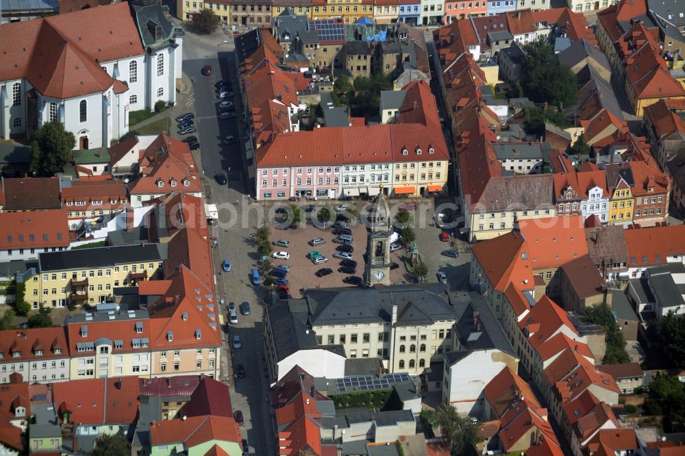 Aerial photograph Großenhain - City view of the inner-city area at the Hauptmarkt in Grossenhain in the state Saxony