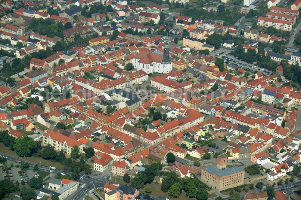 Aerial photograph Großenhain - City view of the inner-city area at the Hauptmarkt in Grossenhain in the state Saxony