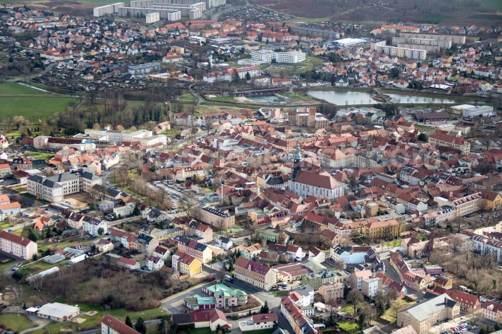 Aerial photograph Großenhain - City view of the inner-city area at the Hauptmarkt in Grossenhain in the state Saxony