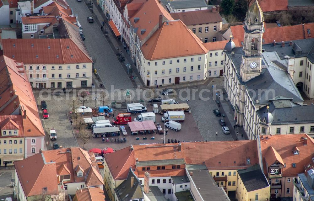 Großenhain from above - City view of the inner-city area at the Hauptmarkt in Grossenhain in the state Saxony