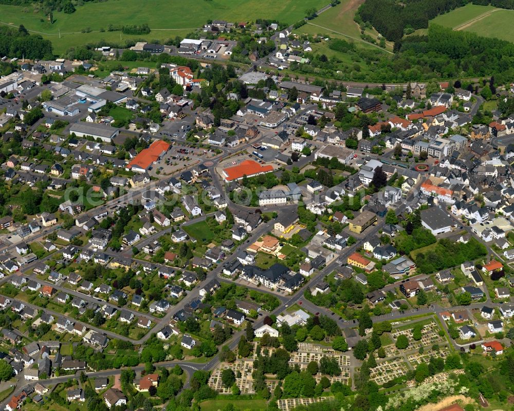 Hachenburg from the bird's eye view: City view from the center of in Hachenburg in the state Rhineland-Palatinate