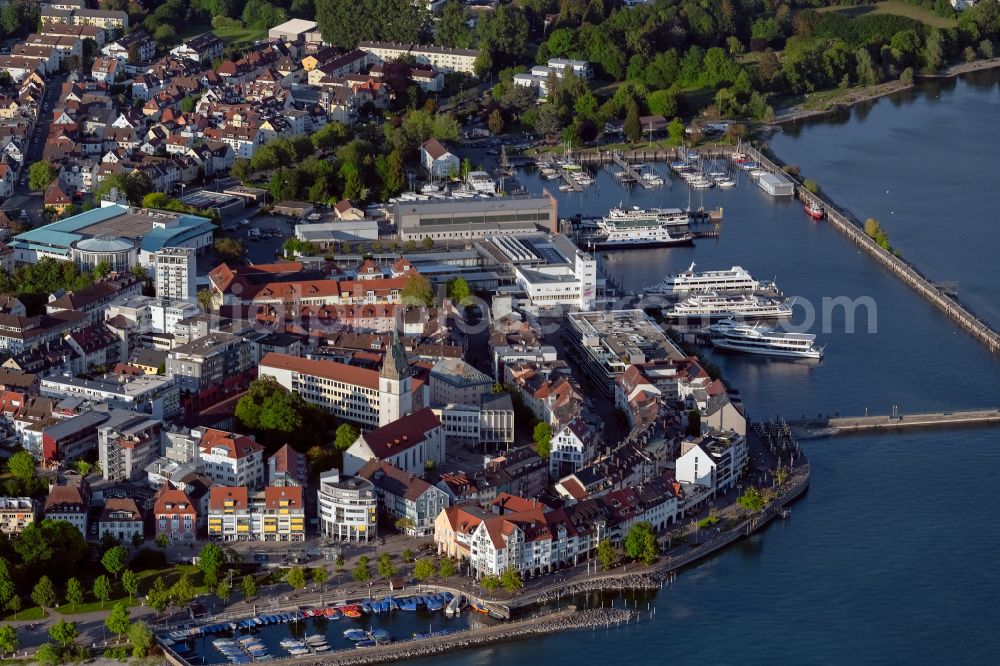 Friedrichshafen from above - City view on down town with Hafen in Friedrichshafen in the state Baden-Wuerttemberg, Germany