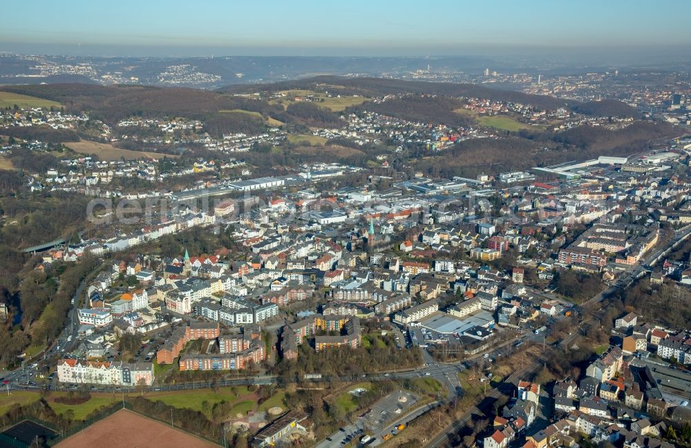 Hagen from the bird's eye view: City view of the city area of in Hagen in the state North Rhine-Westphalia