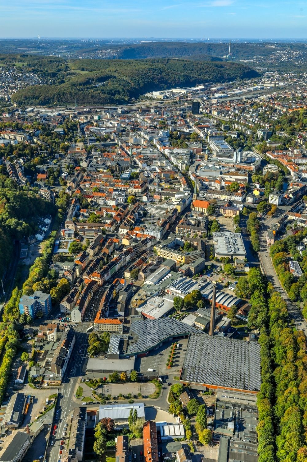 Hagen from above - City view of the city area of in Hagen in the state North Rhine-Westphalia, Germany