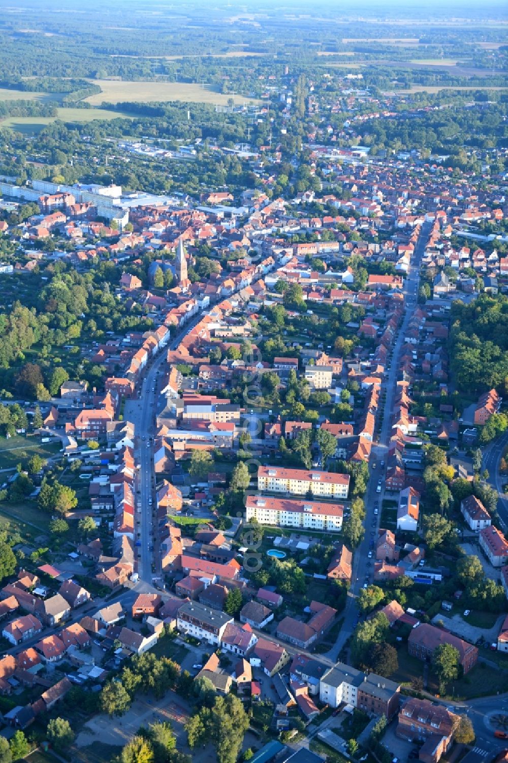 Hagenow from above - City view of the city area of in Hagenow in the state Mecklenburg - Western Pomerania, Germany