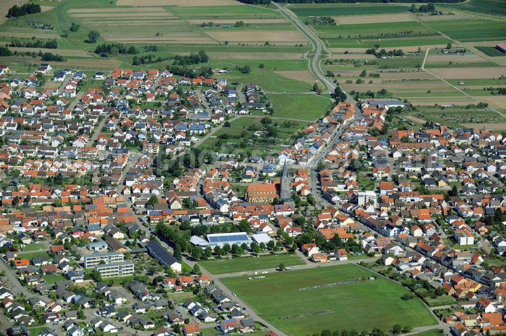 Aerial image Hambrücken - City view of the inner-city area of in Hambruecken in the state Baden-Wuerttemberg