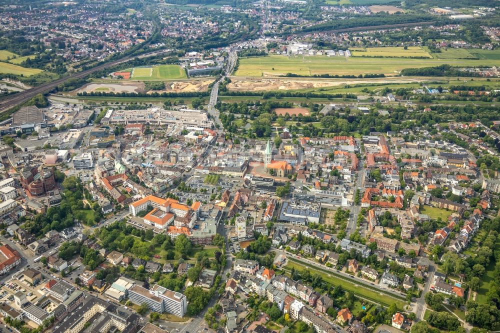 Hamm from above - City view on down town in Hamm in the state North Rhine-Westphalia, Germany