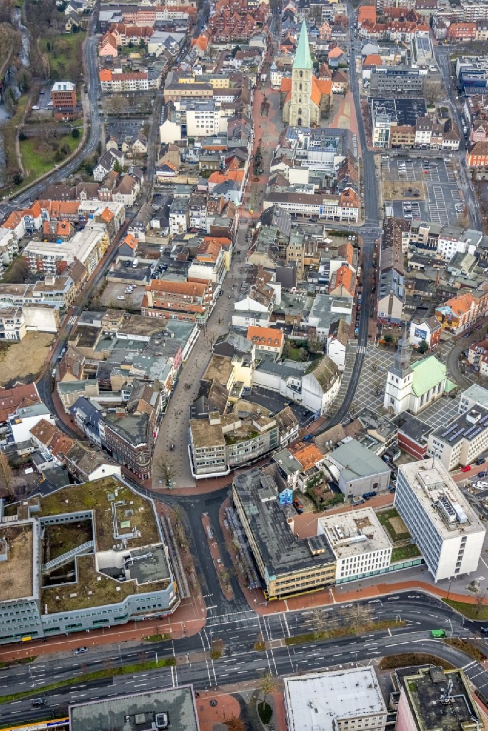 Hamm from above - City view on down town in Hamm in the state North Rhine-Westphalia, Germany