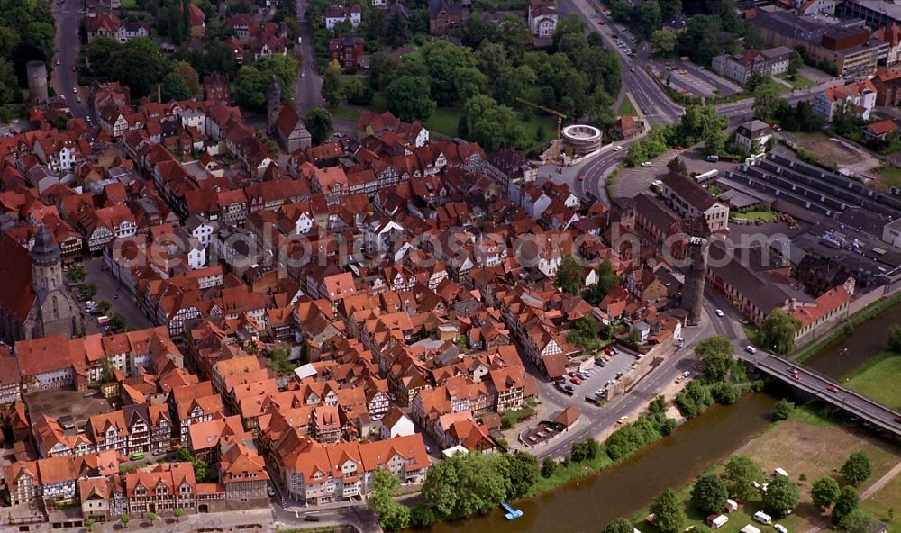 Hann. Münden from above - City view of the city area of in Hann. Muenden in the state Lower Saxony