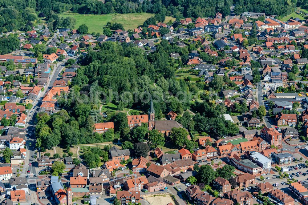 Harsefeld from above - City view on down town in Harsefeld in the state Lower Saxony, Germany