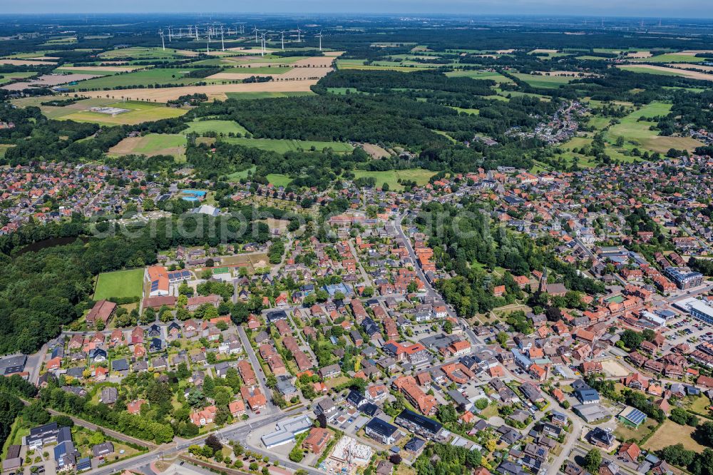 Harsefeld from above - City view on down town in Harsefeld in the state Lower Saxony, Germany