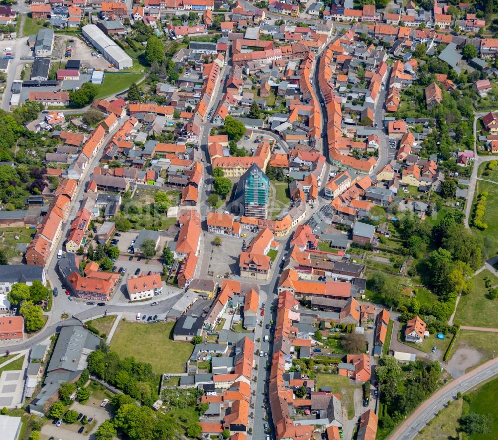 Harzgerode from above - City view of the city area of in Harzgerode in the state Saxony-Anhalt