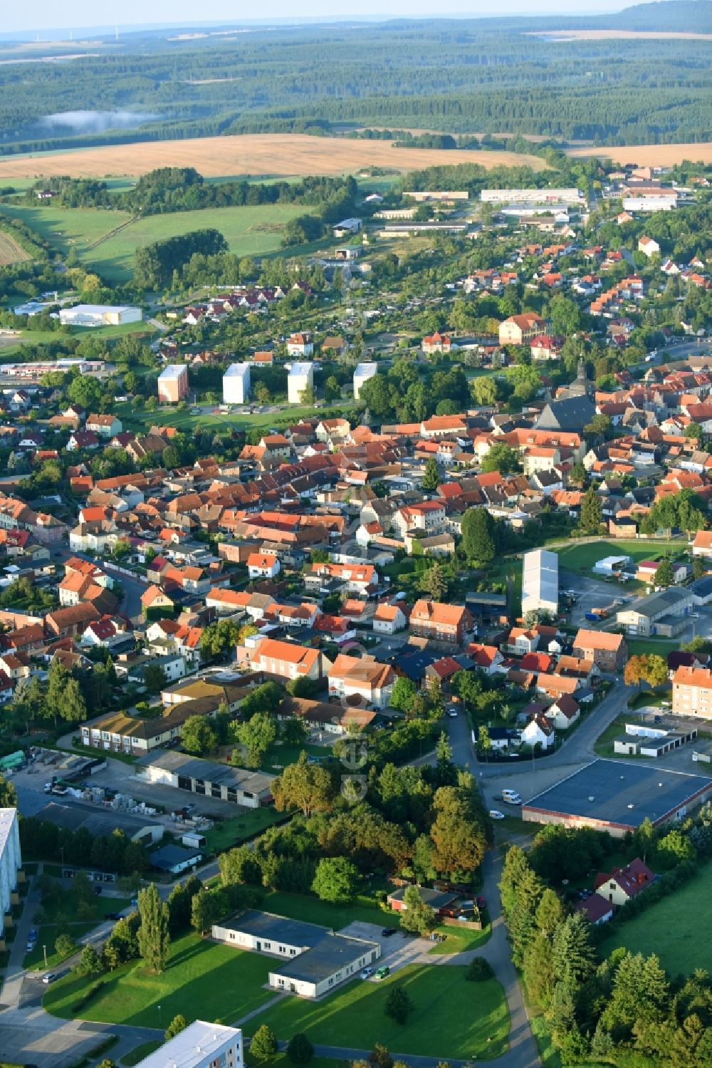 Harzgerode from the bird's eye view: City view of the city area of in Harzgerode in the state Saxony-Anhalt, Germany