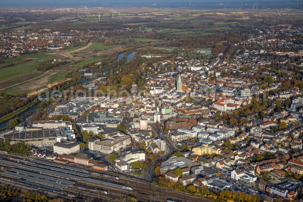 Hamm from above - City view on down town at the Central Station in the district Heessen in Hamm at Ruhrgebiet in the state North Rhine-Westphalia, Germany