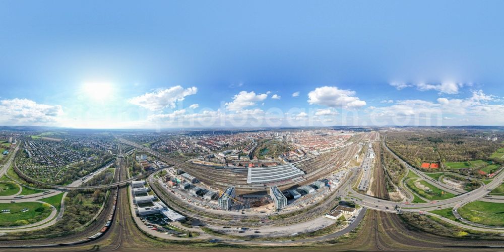 Aerial photograph Karlsruhe - City view on down town on Central Station in Karlsruhe in the state Baden-Wurttemberg, Germany