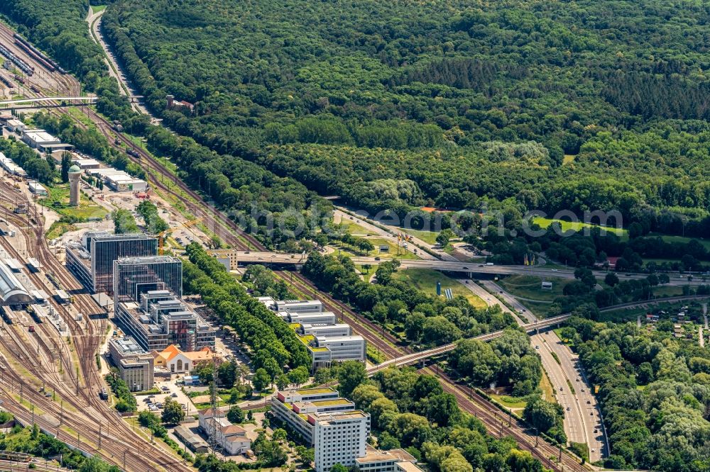 Karlsruhe from above - City view on down town on Central Station in Karlsruhe in the state Baden-Wurttemberg, Germany