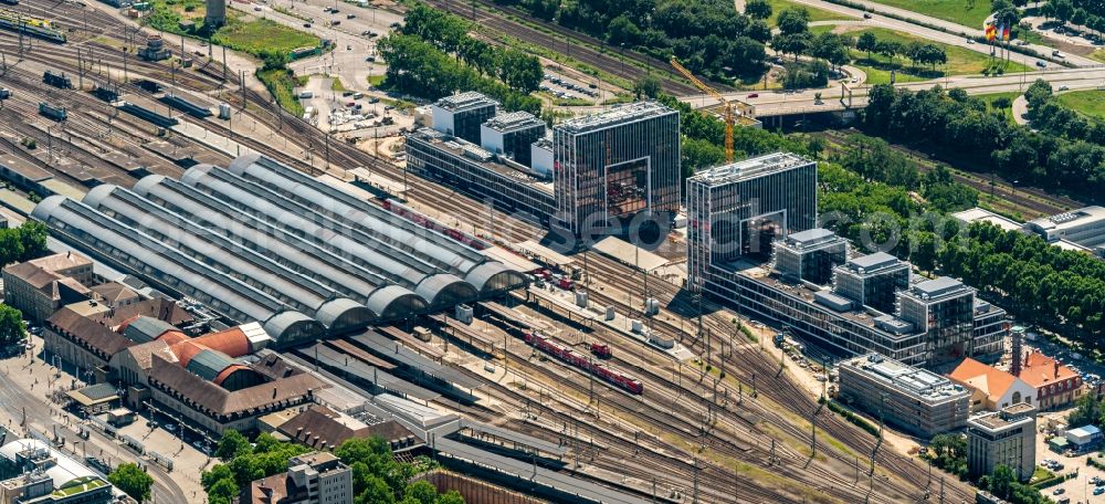 Aerial photograph Karlsruhe - City view on down town on Central Station in Karlsruhe in the state Baden-Wurttemberg, Germany