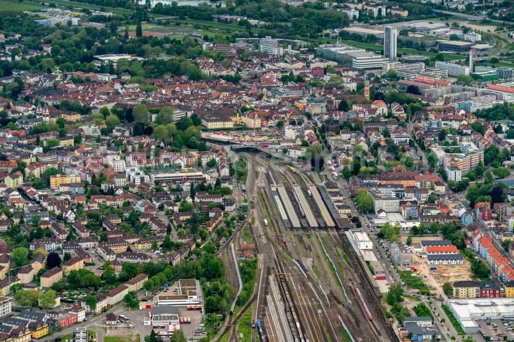 Aerial photograph Offenburg - City view on down town Am Central Station in Offenburg in the state Baden-Wurttemberg, Germany