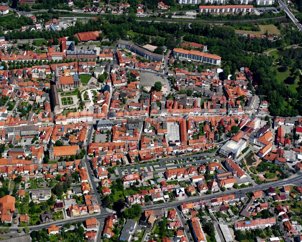 Heilbad Heiligenstadt from above - City view on down town in Heilbad Heiligenstadt in the state Thuringia, Germany