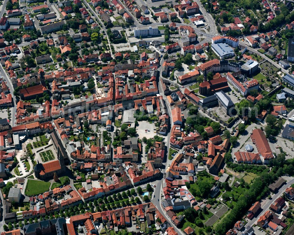 Heilbad Heiligenstadt from above - City view on down town in Heilbad Heiligenstadt in the state Thuringia, Germany