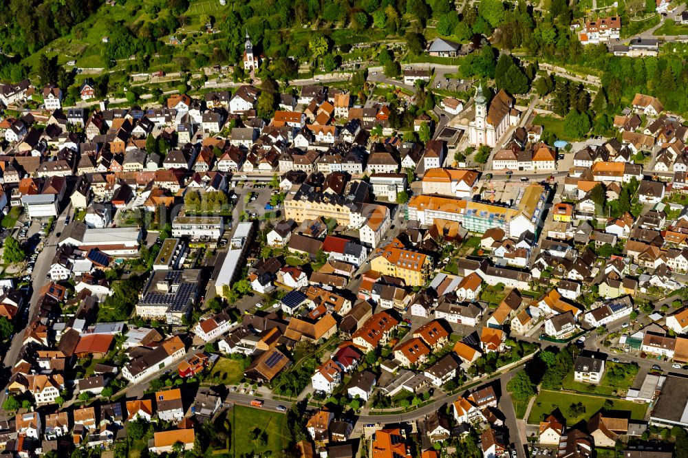 Herbolzheim from above - City view on down town in Herbolzheim in the state Baden-Wuerttemberg, Germany