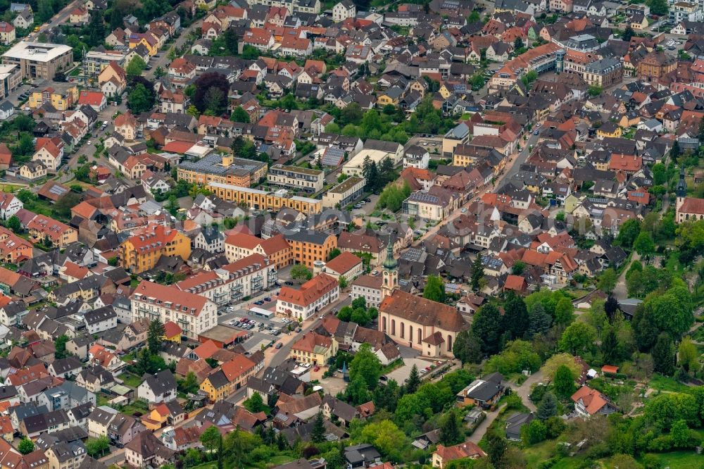 Herbolzheim from above - City view of the city area of in Herbolzheim in the state Baden-Wurttemberg, Germany