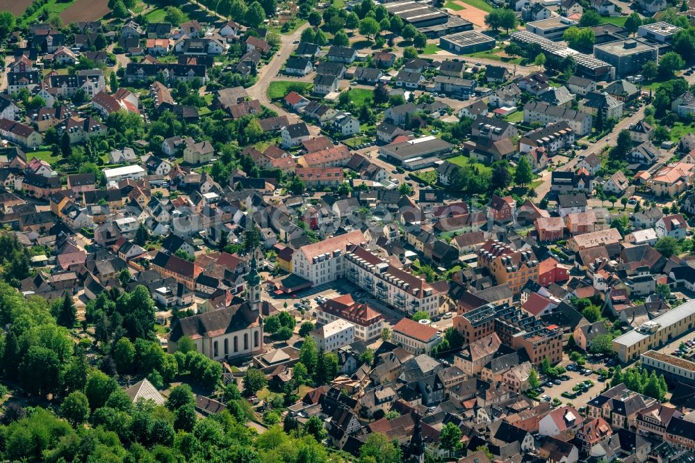 Herbolzheim from above - City view of the city area of in Herbolzheim in the state Baden-Wurttemberg, Germany