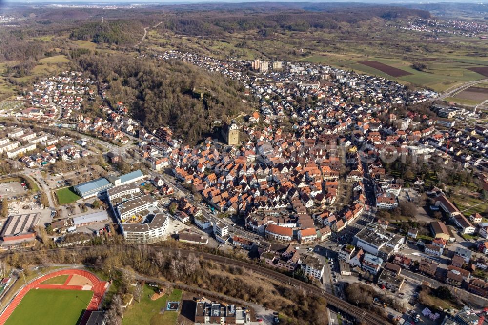 Aerial image Herrenberg - City view on down town in Herrenberg in the state Baden-Wuerttemberg, Germany