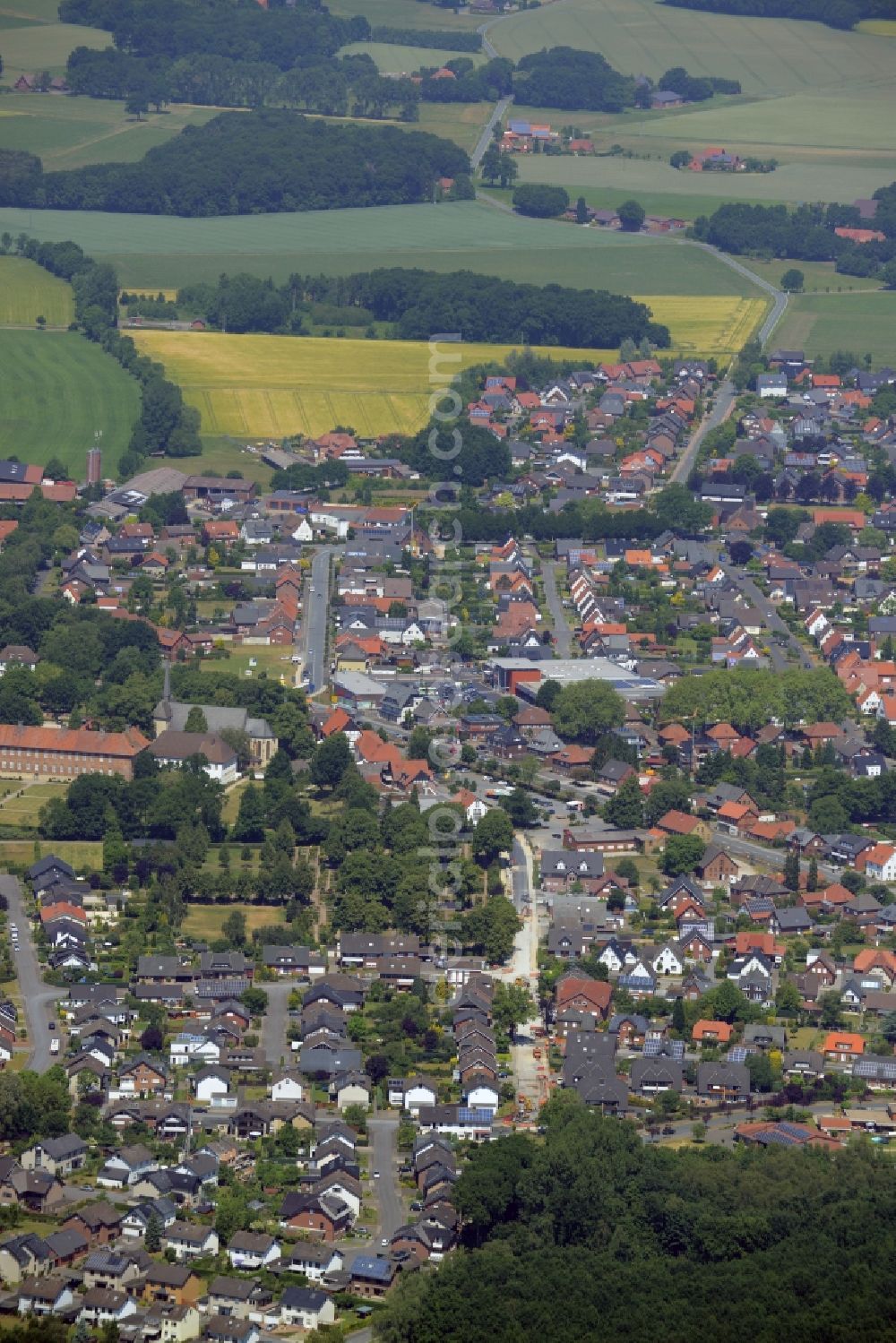 Herzebrock-Clarholz from the bird's eye view: City view from the center of in Herzebrock-Clarholz in the state North Rhine-Westphalia