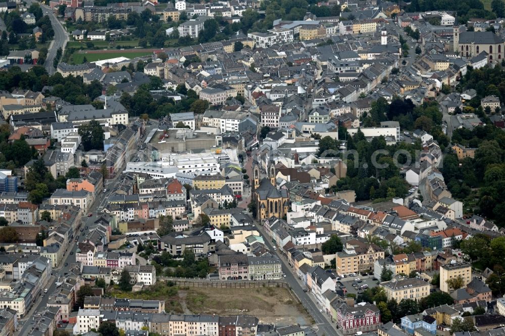 Hof from the bird's eye view: City view on down town in Hof in the state Bavaria, Germany