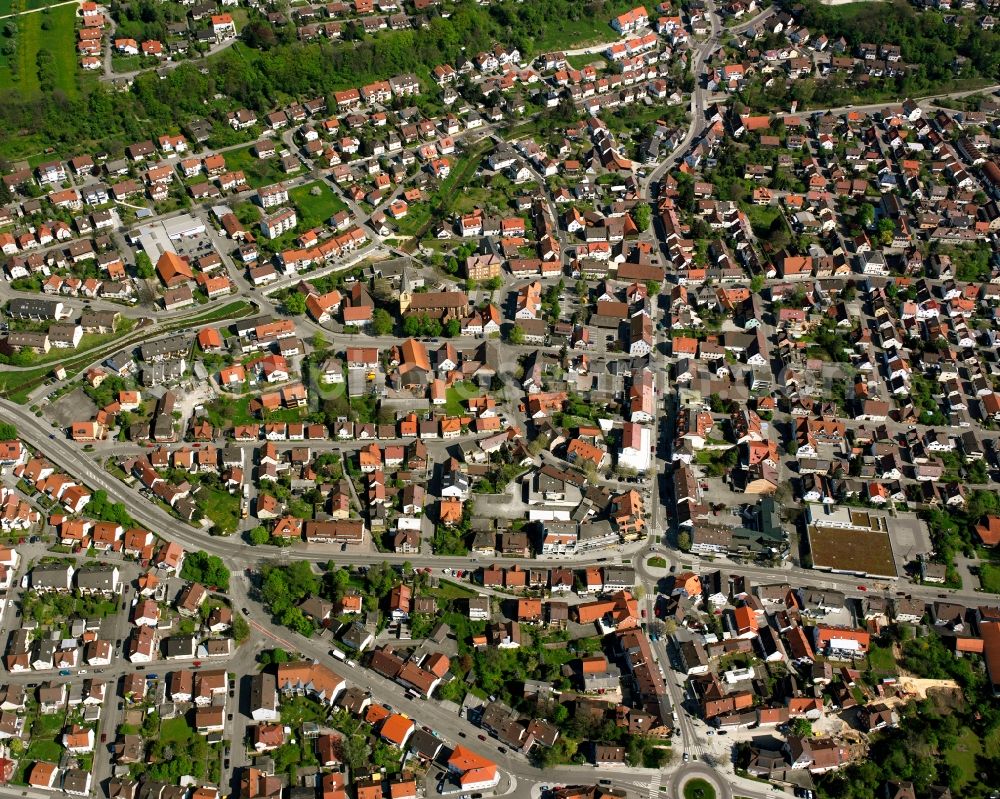 Aerial photograph Holzheim - City view on down town in Holzheim in the state Baden-Wuerttemberg, Germany