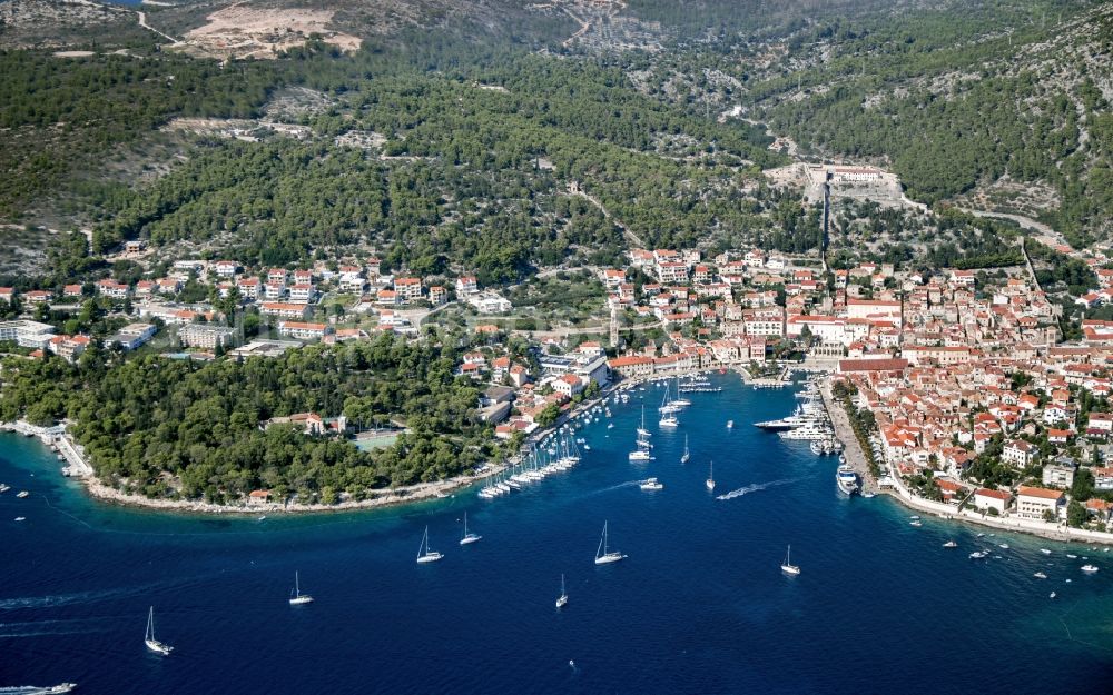 Aerial image Hvar - City view of the inner-city area of in Hvar in Kroatien