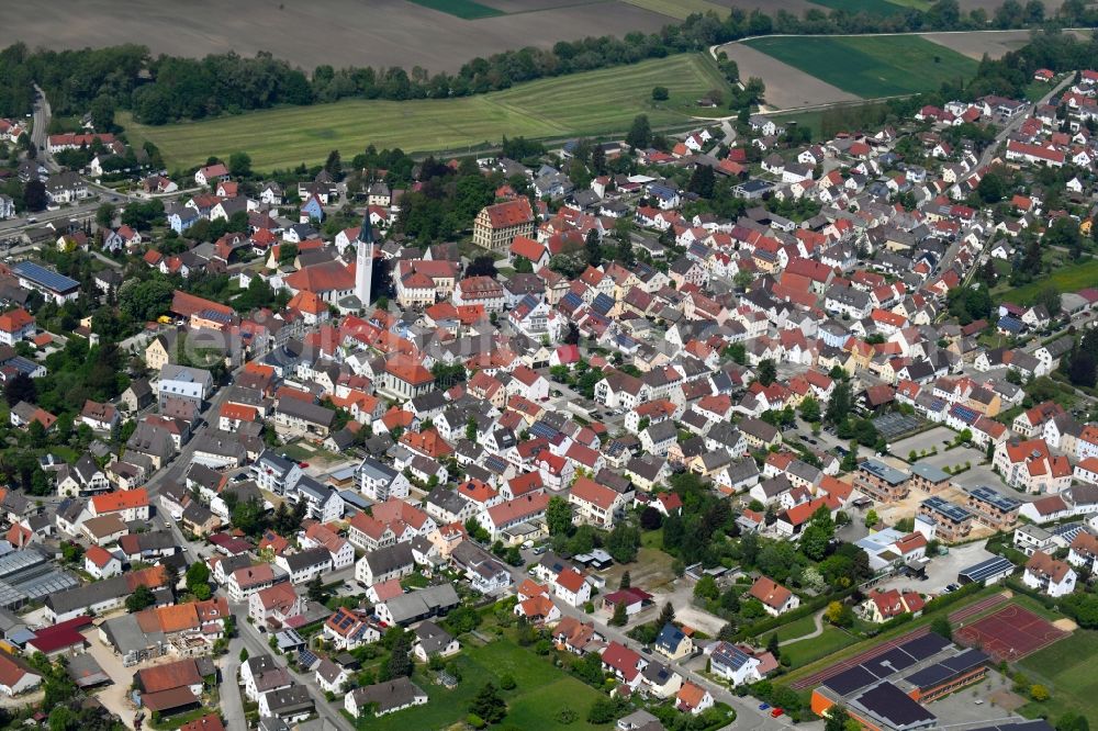 Ichenhausen from above - City view of the city area of in Ichenhausen in the state Bavaria, Germany