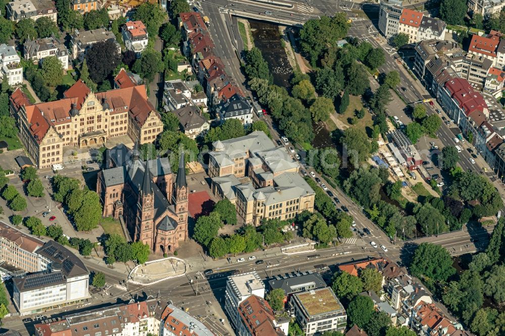 Aerial photograph Freiburg im Breisgau - City view on down town Kaiser -joseph Strasse and Guenterstal Strasse in Freiburg im Breisgau in the state Baden-Wuerttemberg, Germany