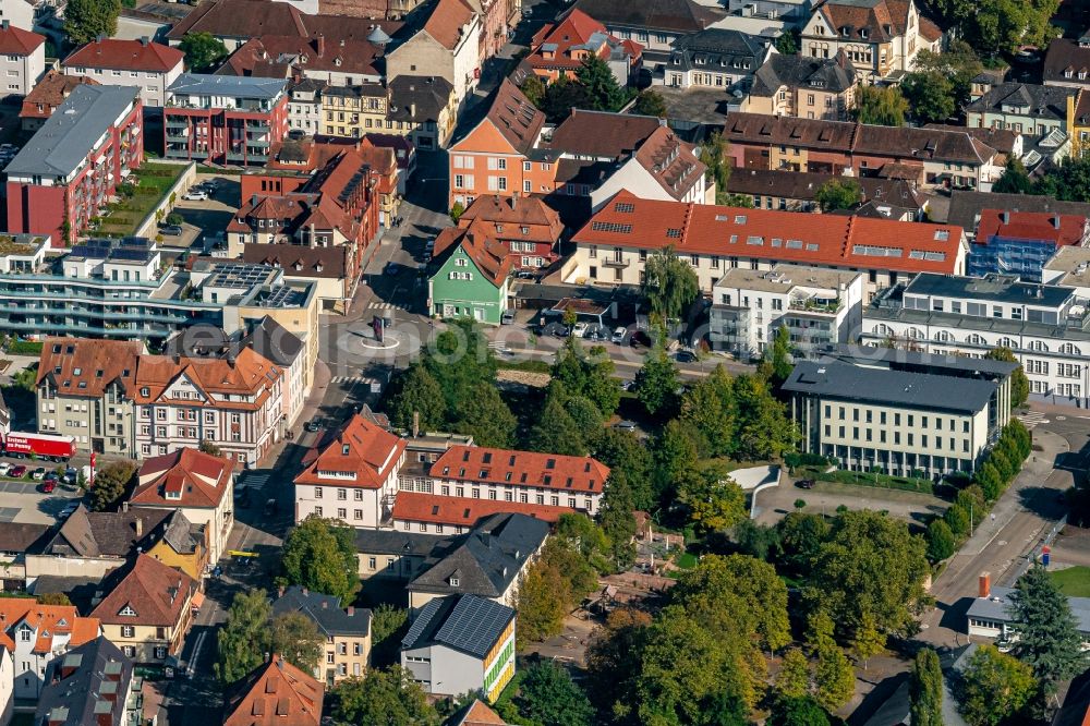 Aerial image Lahr/Schwarzwald - City view on down town Kaiser and Goethestrasse in Lahr/Schwarzwald in the state Baden-Wurttemberg, Germany