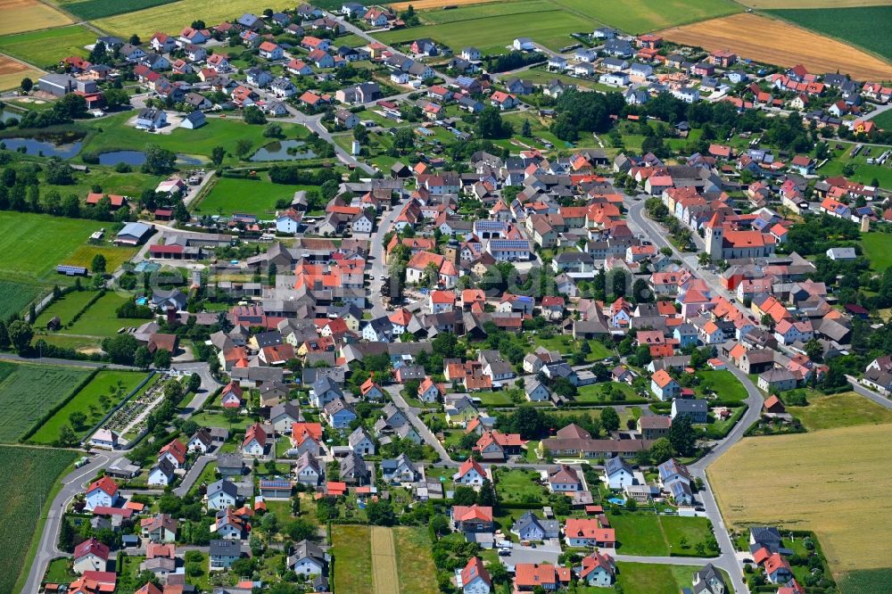 Kaltenbrunn from above - City view on down town in Kaltenbrunn in the state Bavaria, Germany