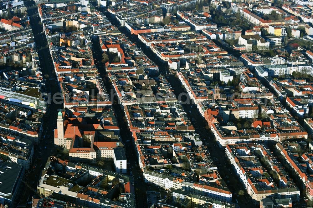 Aerial image Berlin - City view on down town Karl-Marx-Strasse - Donaustrasse - Sonnenallee in the district Neukoelln in Berlin, Germany