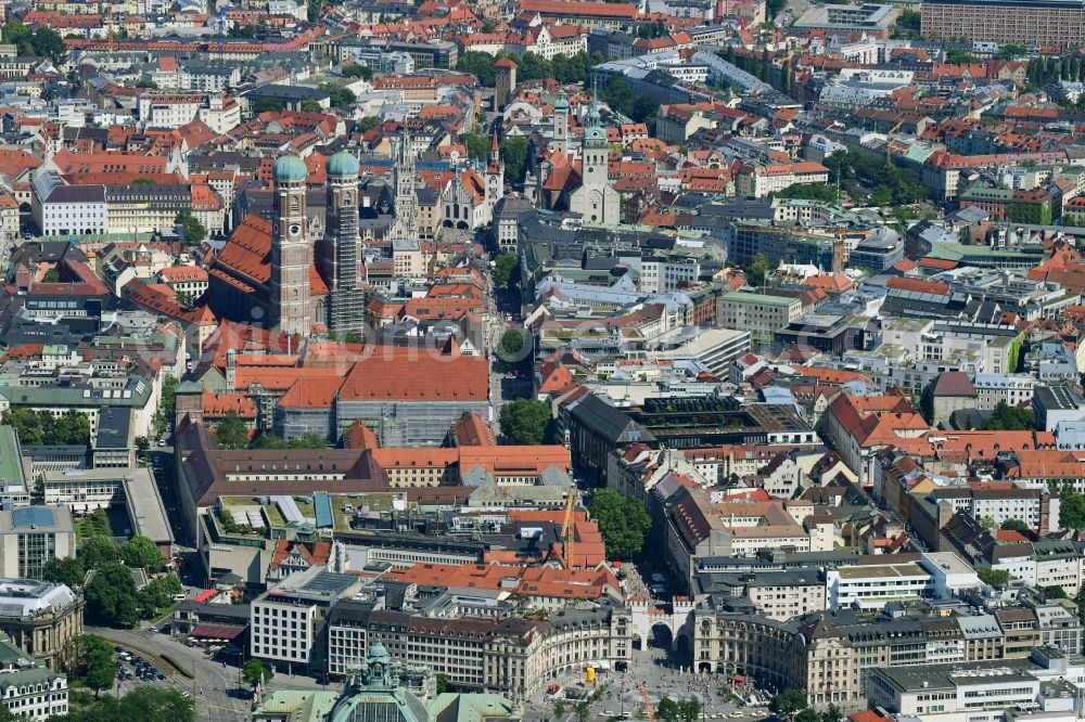 München from above - City view on down town on Karlsplatz - Neuhauser Strasse in Munich in the state Bavaria, Germany