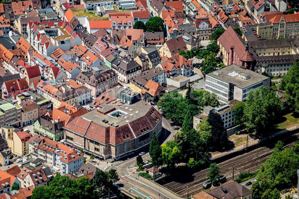 Aerial image Offenburg - City view on down town Mit Karstadt Gebaede in Offenburg in the state Baden-Wurttemberg, Germany