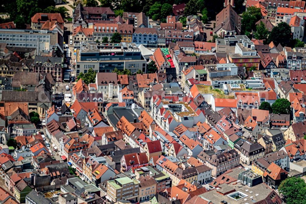 Aerial photograph Offenburg - City view on down town Mit Karstadt Gebaede in Offenburg in the state Baden-Wurttemberg, Germany