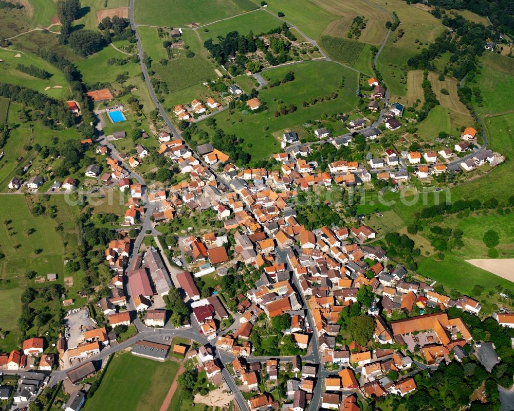 Kirchbrombach from the bird's eye view: City view on down town in Kirchbrombach in the state Hesse, Germany