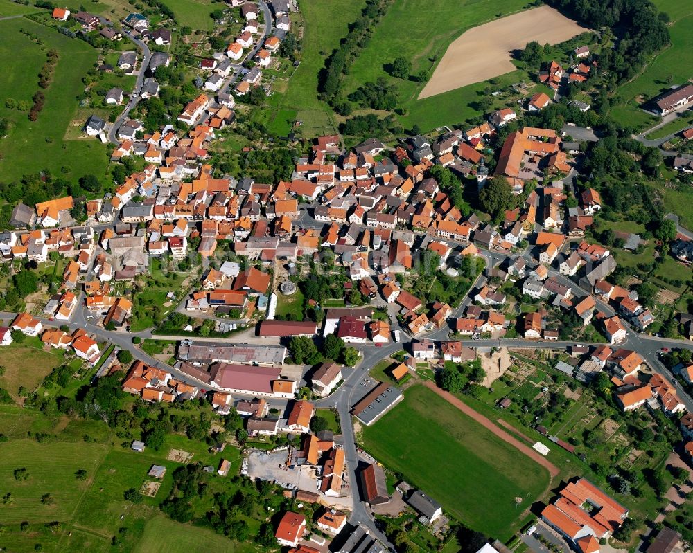 Aerial image Kirchbrombach - City view on down town in Kirchbrombach in the state Hesse, Germany